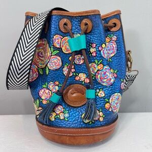 Hand painted vintage Dooney & Bourke pebbled leather bucket bag